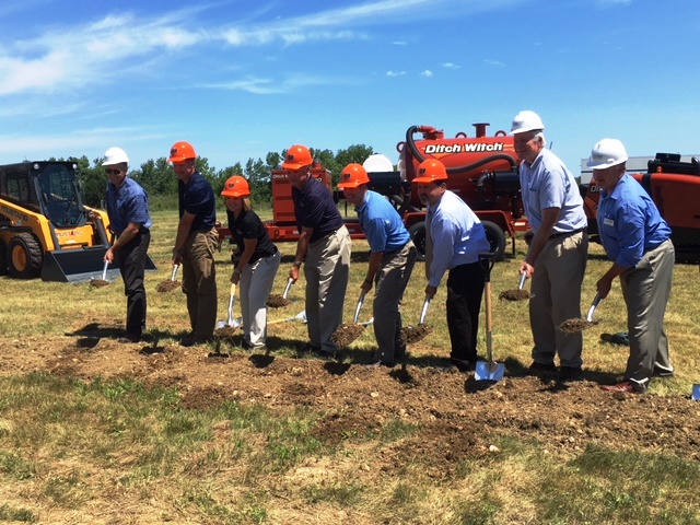 Ground breaking ceremony for Ditch Witch in West Chicago with officials and Schramm Construction