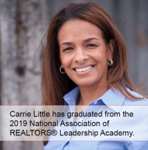 Carrie Little photo with text congratulating her on graduation from REALTOR Leadership Academy